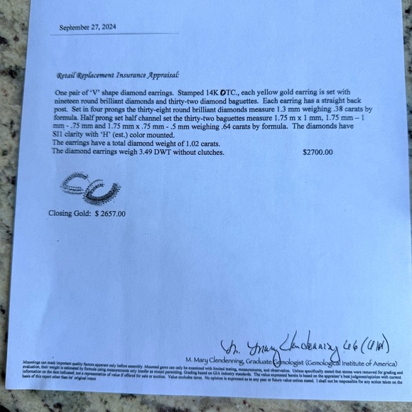 14k Gold Natural Diamond Swirl V Shape Stud Earrings Designer OTC W/ App… - Picture 7 of 8